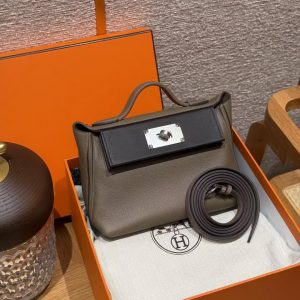 Hermes Kelly 2424 24/24 Bag 21CM Handmade In Evercolor and Swift Calfskin Leather Silver Hardware 18 Etoupe 46 Ebene - Image 3
