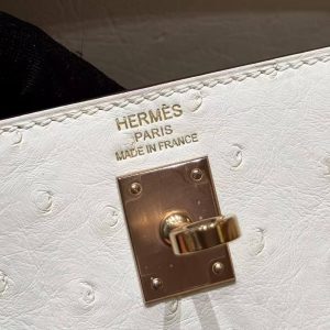 Hermes Kelly 25 Bag Handmade In KK Ostrich Imported Leather From South Africa Rose Gold Hardware 8L Beton - Image 15