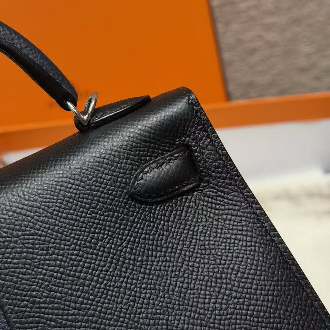 Hermes Kelly Mini 2 19CM Bag Handmade In Epsom Calfskin Leather Silver Hardware 89 Noir 76 Blue Indigo K1 Rouge Grenat - Image 10