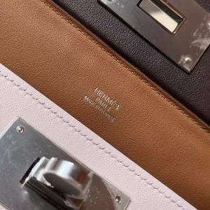Hermes Kelly 2424 24/24 Bag 21CM Handmade In Evercolor and Swift Calfskin Leather Silver Hardware 37 Gold 0G Rouge Sellier 09 Mauve Pale - Image 14