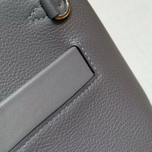 Hermes Kelly 2424 24/24 Bag 21CM Handmade In Evercolor and Swift Calfskin Leather Silver Hardware 0L Gris Meyer - Image 9