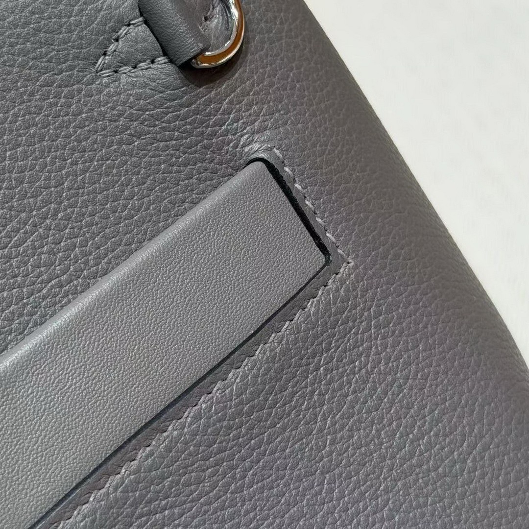 Hermes Kelly 2424 24/24 Bag 21CM Handmade In Evercolor and Swift Calfskin Leather Silver Hardware 0L Gris Meyer - Image 9