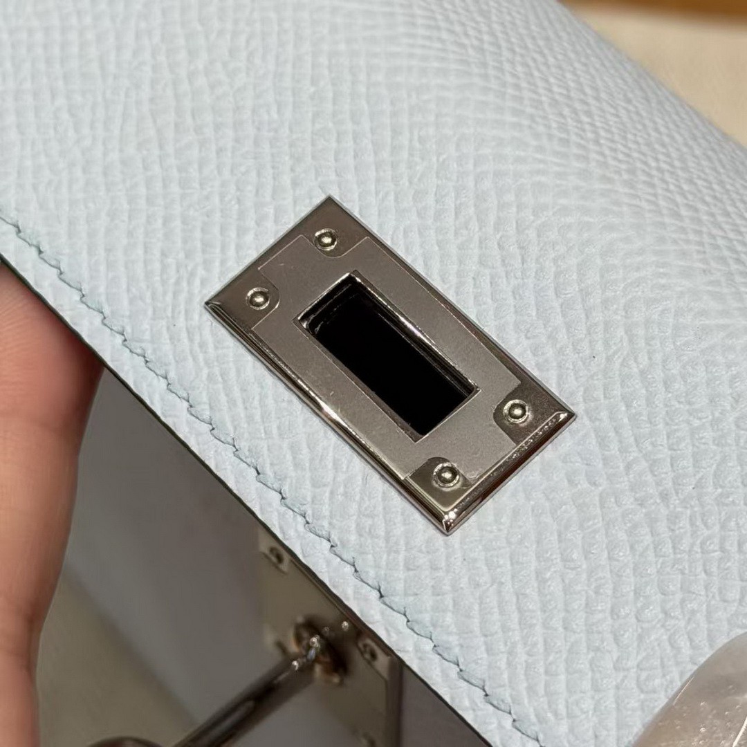 Hermes Kelly Mini 2 19CM Bag Handmade In Epsom Calfskin Leather Silver Hardware T0 Blue Brume 37 Gold O6 Vert Jade - Image 11