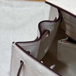 Hermes Kelly 25 Bag Handmade In KK Ostrich Imported Leather From South Africa Rose Gold Hardware 8L Beton - Image 7