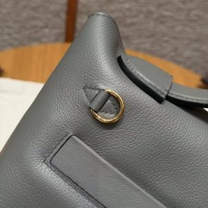 Hermes Kelly Mini 2424 24/24 Bag 21CM Handmade In Evercolor and Swift Calfskin Leather Gold Hardware 0L Gris Meyer - Image 8