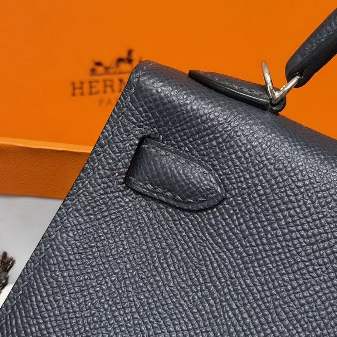 Hermes Kelly Mini 2 19CM Bag Handmade In Epsom Calfskin Leather Silver Hardware 89 Noir 76 Blue Indigo K1 Rouge Grenat - Image 8