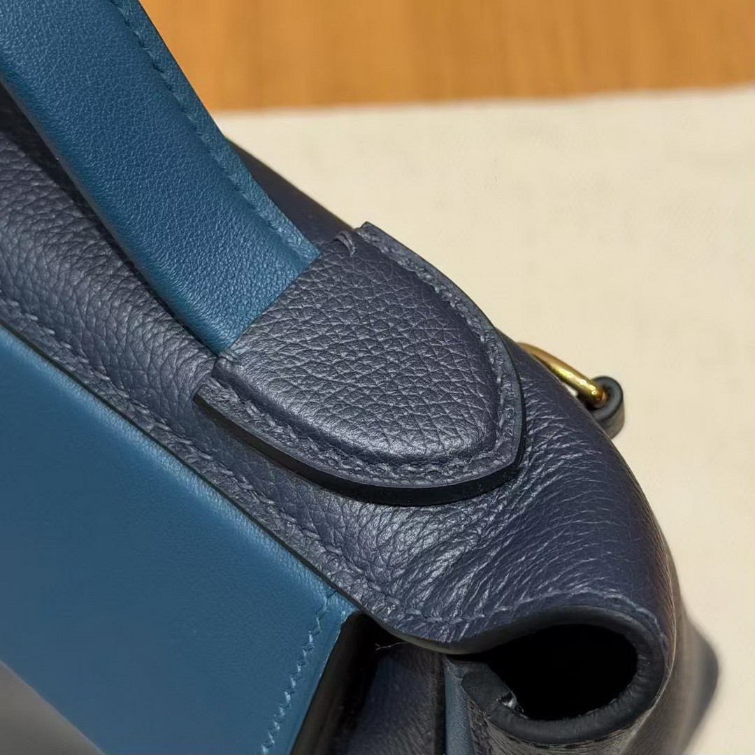 Hermes Kelly Mini 2424 24/24 Bag 21CM Handmade In Evercolor and Swift Calfskin Leather Gold Hardware 2Z Blue Nuit 7U Blue Navy - Image 8