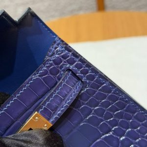 Hermes Kelly Mini 2 19CM Bag Handmade In Bright Faced Alligator Leather from Mississippi Gold Hardware M3 Blue Encer - Image 6