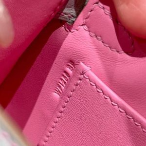 Hermes Kelly Mini 2 19 CM Bag Handmade In Matte Alligator Leather from Mississippi Sliver Hardware 80 Pearl Gray 5P Pink - Image 20