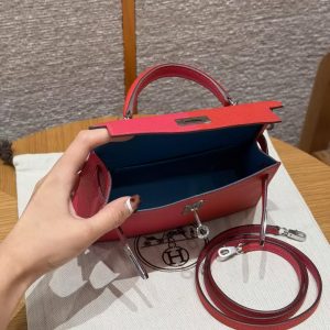 Hermes Kelly Mini 2 19CM Bag Handmade In Epsom Calfskin Leather Silver Hardware l6 Rose Extreme S3 Rouge Coeur B3 Blue Zanzibar - Image 23