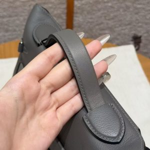 Hermes Kelly 2424 24/24 Bag 21CM Handmade In Evercolor and Swift Calfskin Leather Silver Hardware 0L Gris Meyer - Image 13