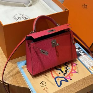 Hermes Kelly Mini 2 19CM Bag Handmade In Epsom Calfskin Leather Silver Hardware l6 Rose Extreme S3 Rouge Coeur B3 Blue Zanzibar - Image 9