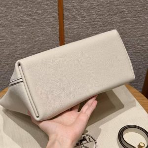 Hermes Kelly 2424 24/24 Bag 29CM Handmade In Togo and Swift Calfskin Leather Gold Hardware 10 Craie 4B Biscuit - Image 13