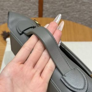 Hermes Kelly Mini 2424 24/24 Bag 21CM Handmade In Evercolor and Swift Calfskin Leather Gold Hardware 0L Gris Meyer - Image 11