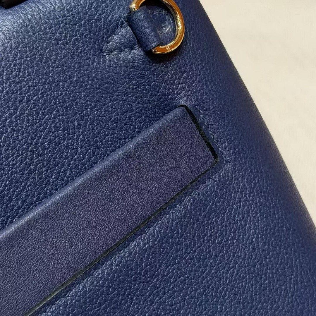 Hermes Kelly 2424 24/24 Bag 21CM Handmade In Evercolor and Swift Calfskin Leather Gold Hardware 73 Blue Saphir - Image 7