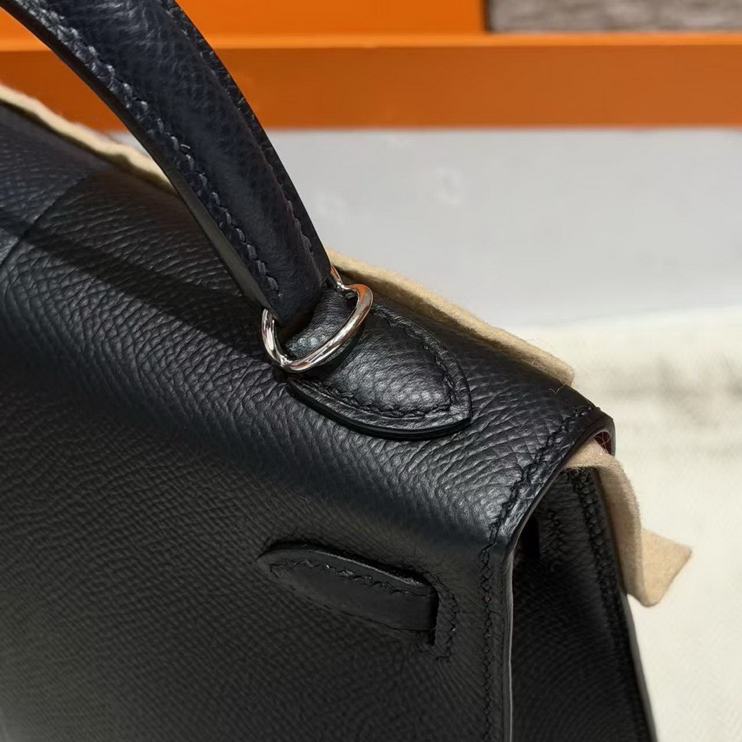 Hermes Kelly Mini 2 19CM Bag Handmade In Epsom Calfskin Leather Silver Hardware 89 Noir 76 Blue Indigo K1 Rouge Grenat - Image 11