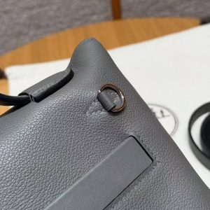 Hermes Kelly 2424 24/24 Bag 21CM Handmade In Evercolor and Swift Calfskin Leather Silver Hardware 8F Girs Etain - Image 7