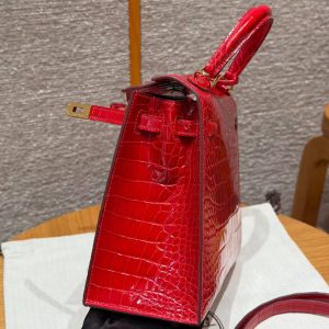 Hermes Kelly 25 Bag Handmade In Bright Faced Alligator Leather from Mississippi Gold Hardware 95 Braise - Image 10