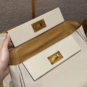 Hermes Kelly 2424 24/24 Bag 29CM Handmade In Togo and Swift Calfskin Leather Gold Hardware 10 Craie 4B Biscuit - Image 8