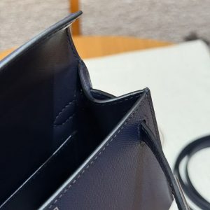 Hermes Kelly Mini 2 19CM Bag Handmade In Madame and Alligator Imported Leather from Mississippi Silver Hardware 73 Blue Saphir - Image 16