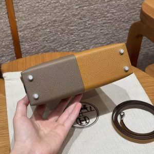 Hermes Kelly Mini 2 19CM Bag Handmade In Epsom Calfskin Leather Silver Hardware 18 Etoupe 2S Sesame 2Z Blue Nuit - Image 17
