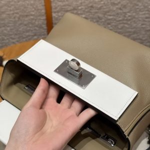 Hermes Kelly 2424 24/24 Bag 21CM Handmade In Evercolor and Swift Calfskin Leather Silver Hardware 8Q Beige Marfa 0U New White - Image 17
