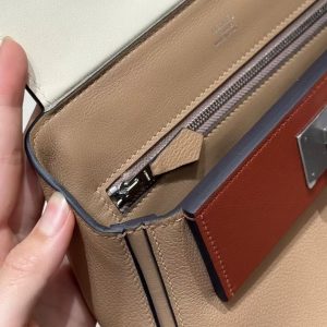 Hermes Kelly 2424 24/24 Bag 21CM Handmade In Evercolor and Swift Calfskin Leather Silver Hardware 0M Chai l2 Nata 6C Cuivre - Image 13