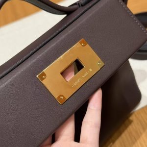 Hermes Kelly 2424 24/24 Bag 21CM Handmade In Evercolor and Swift Calfskin Leather Gold Hardware OG Rouge Sellier 90 Rramboise - Image 14