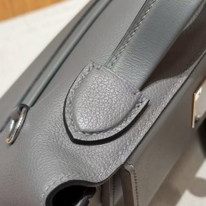 Hermes Kelly 2424 24/24 Bag 21CM Handmade In Evercolor and Swift Calfskin Leather Silver Hardware 8F Girs Etain - Image 6