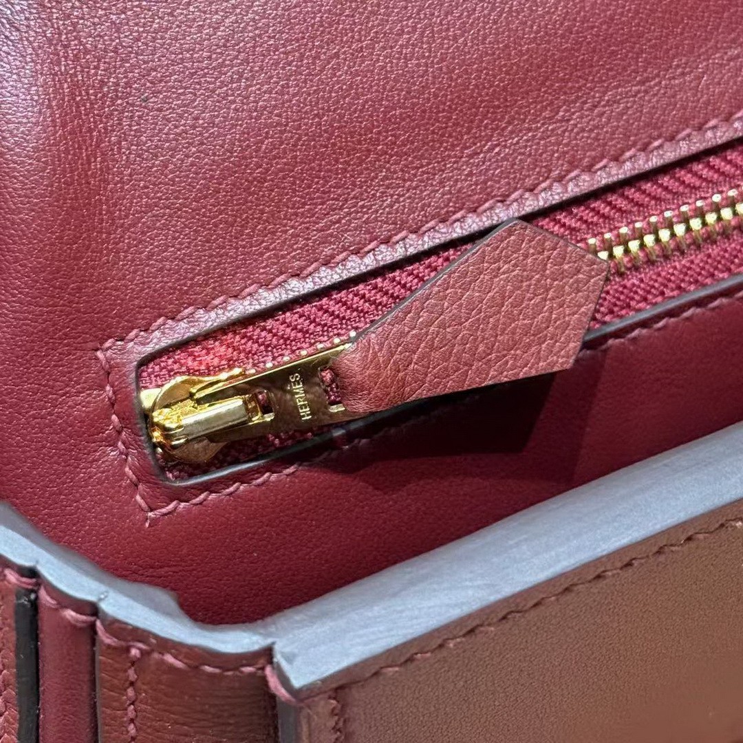 Hermes Kelly Mini 2424 24/24 Bag 21CM Handmade In Evercolor and Swift Calfskin Leather Gold Hardware 55 Rouge H - Image 11