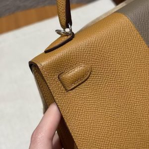 Hermes Kelly Mini 2 19CM Bag Handmade In Epsom Calfskin Leather Silver Hardware 18 Etoupe 2S Sesame 2Z Blue Nuit - Image 8