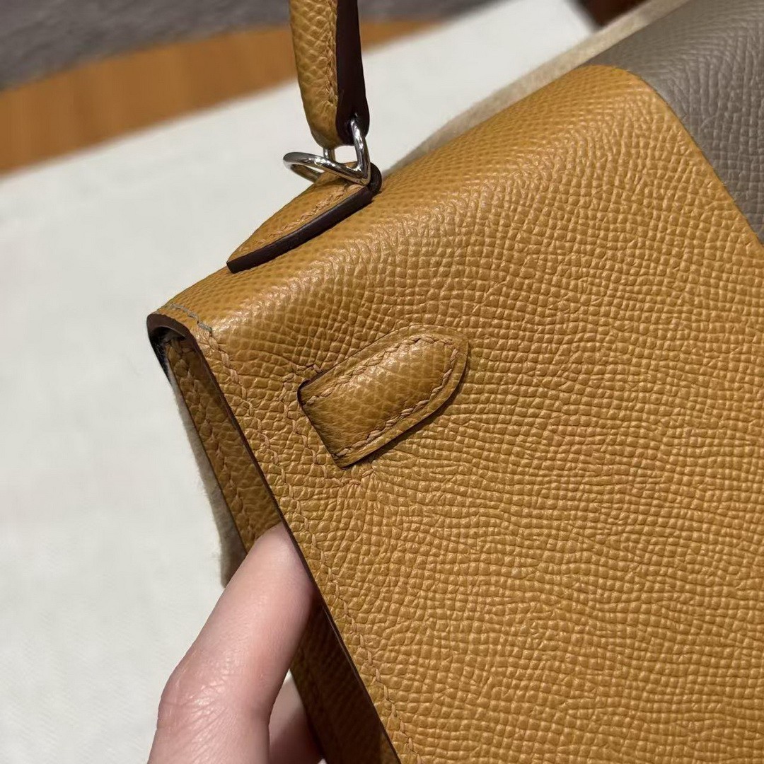 Hermes Kelly Mini 2 19CM Bag Handmade In Epsom Calfskin Leather Silver Hardware 18 Etoupe 2S Sesame 2Z Blue Nuit - Image 8