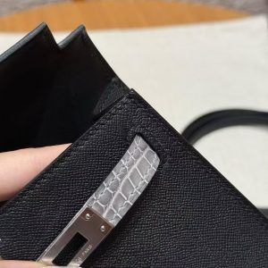 Hermes Kelly Mini 2 19CM Bag Handmade In Madame and Bright faced American Alligator Leather Silver Hardware 89 Noir 0V Gris Ciment - Image 6