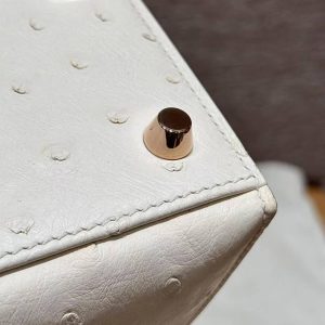 Hermes Kelly 25 Bag Handmade In KK Ostrich Imported Leather From South Africa Rose Gold Hardware 8L Beton - Image 11