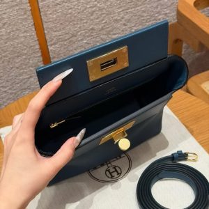 Hermes Kelly Mini 2424 24/24 Bag 21CM Handmade In Evercolor and Swift Calfskin Leather Gold Hardware 1P Colvert - Image 15