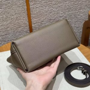 Hermes Kelly 2424 24/24 Bag 21CM Handmade In Evercolor and Swift Calfskin Leather Silver Hardware 18 Etoupe 46 Ebene - Image 17