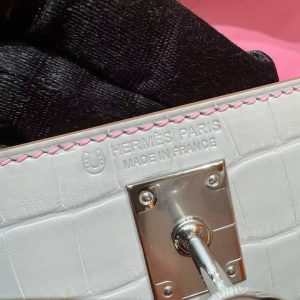 Hermes Kelly Mini 2 19 CM Bag Handmade In Matte Alligator Leather from Mississippi Sliver Hardware 80 Pearl Gray 5P Pink - Image 21