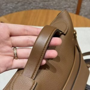 Hermes Kelly Mini 2424 24/24 Bag 21CM Handmade In Togo Calfskin Leather Matte American Crocodile Gold Hardware 3G Alezan - Image 9