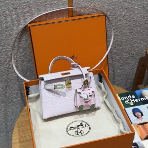 Hermes Kelly Mini 2 19CM Bag Handmade In Alligator Imported Leather From Mississippi Gold Hardware 09 Mauve Pale - Image 3