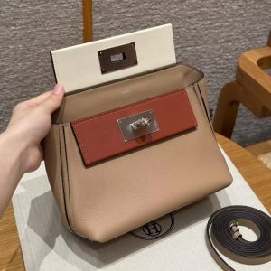 Hermes Kelly 2424 24/24 Bag 21CM Handmade In Evercolor and Swift Calfskin Leather Silver Hardware 0M Chai l2 Nata 6C Cuivre - Image 11