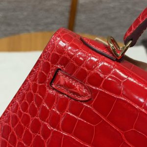 Hermes Kelly 25 Bag Handmade In Bright Faced Alligator Leather from Mississippi Gold Hardware 95 Braise - Image 6