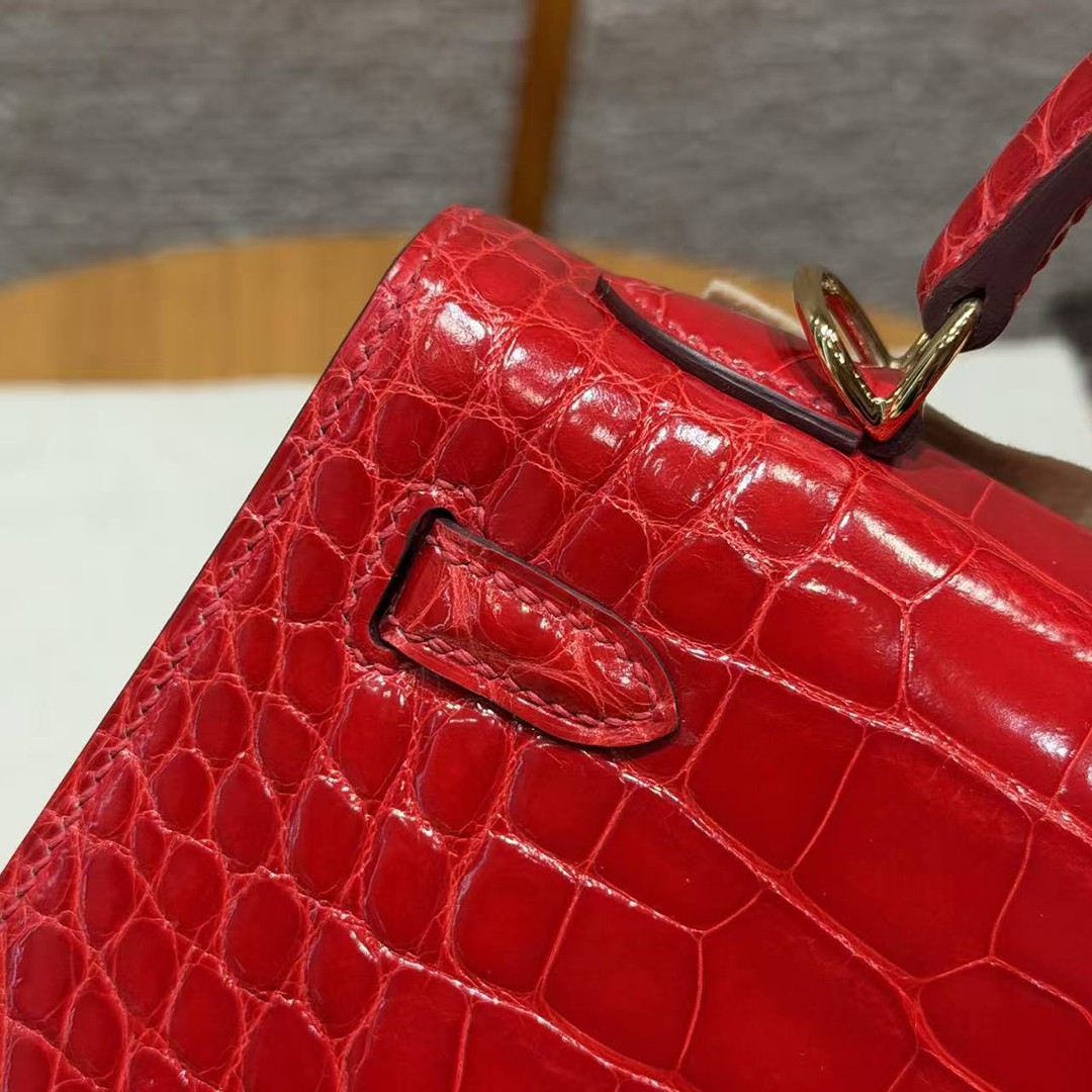 Hermes Kelly 25 Bag Handmade In Bright Faced Alligator Leather from Mississippi Gold Hardware 95 Braise - Image 6