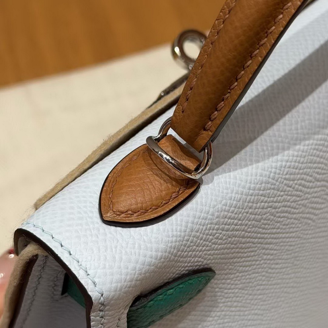 Hermes Kelly Mini 2 19CM Bag Handmade In Epsom Calfskin Leather Silver Hardware T0 Blue Brume 37 Gold O6 Vert Jade - Image 7