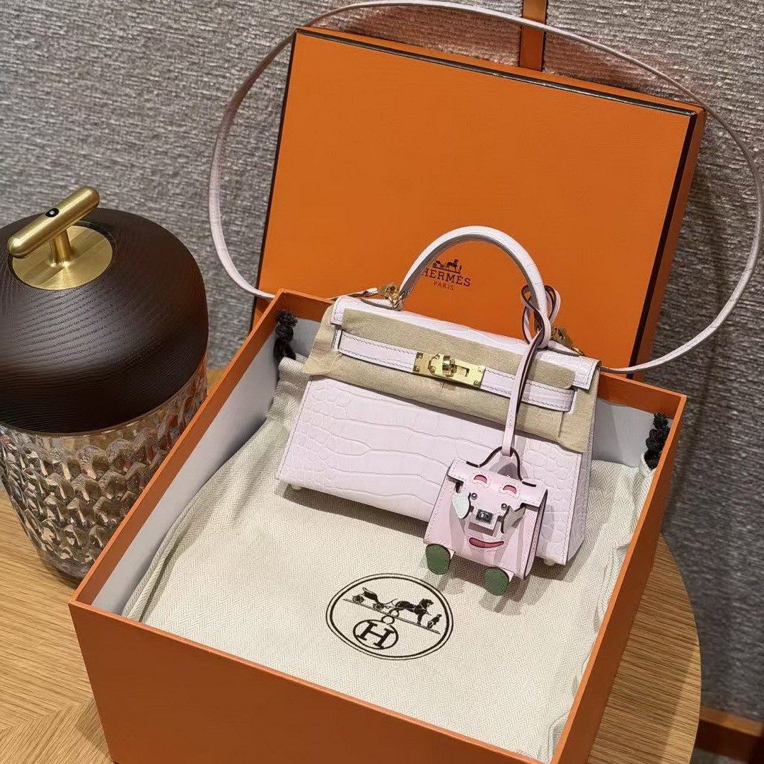 Hermes Kelly Mini 2 19CM Bag Handmade In Alligator Imported Leather From Mississippi Gold Hardware 09 Mauve Pale - Image 13