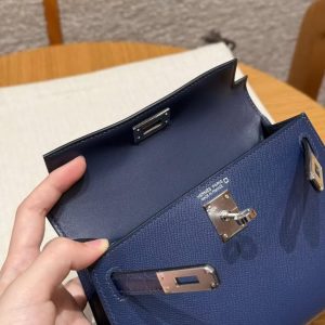 Hermes Kelly Mini 2 19CM Bag Handmade In Madame and Alligator Imported Leather from Mississippi Silver Hardware 73 Blue Saphir - Image 19