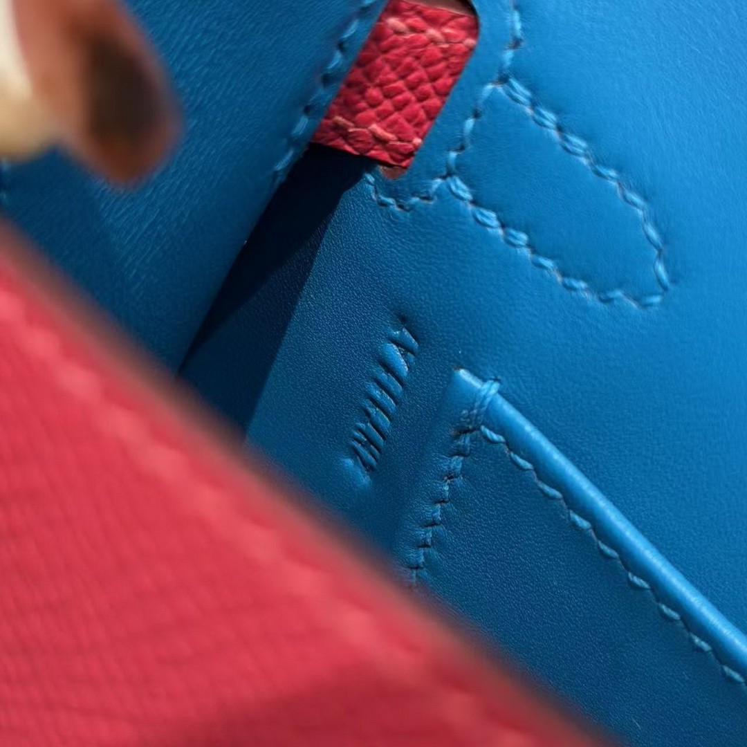 Hermes Kelly Mini 2 19CM Bag Handmade In Epsom Calfskin Leather Silver Hardware l6 Rose Extreme S3 Rouge Coeur B3 Blue Zanzibar - Image 21