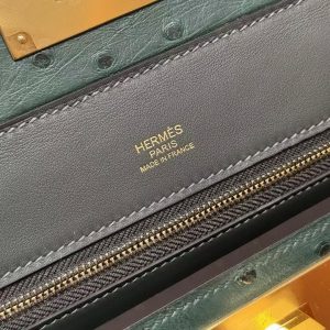 Hermes Kelly Mini 2424 24/24 Bag 21CM Handmade In Swift Calfskin Leather KK Ostrich Gold Hardware Vo Vert Rousseau - Image 16