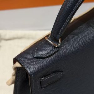 Hermes Kelly Mini 2 19CM Bag Handmade In Epsom Calfskin Leather Silver Hardware 89 Noir 76 Blue Indigo K1 Rouge Grenat - Image 9
