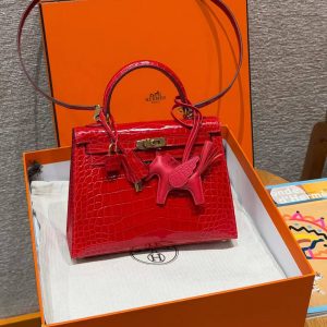 Hermes Kelly 25 Bag Handmade In Bright Faced Alligator Leather from Mississippi Gold Hardware 95 Braise - Image 13