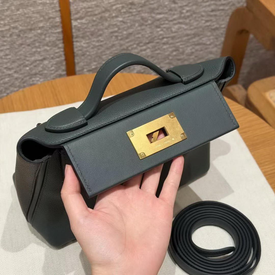 Hermes Kelly Mini 2424 24/24 Bag 21CM Handmade In Evercolor and Swift Calfskin Leather Gold Hardware Q0 Vert Mangrove - Image 3